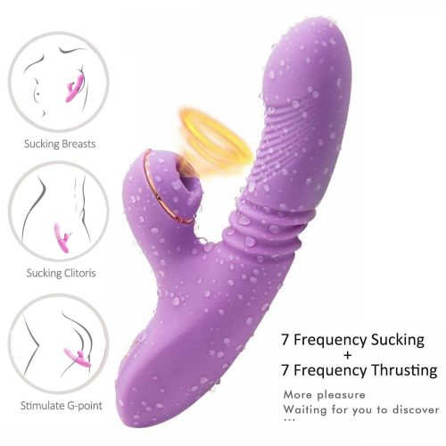 G spot charging vibrator with heated thrust Suction clitoral nipple stimulation dildo Massager Dual motor waterproof